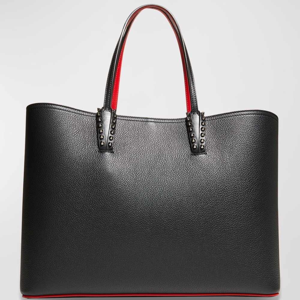 Black Leather Tote Bag with Red Accents